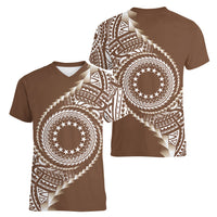 Cook Islands Gospel Day Women V-Neck T-Shirt Brown Tribal Curves LT05 - Polynesian Pride