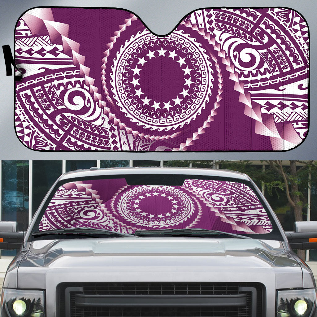 Cook Islands Gospel Day Auto Sun Shade Maroon Tribal Curves LT05 Maroon - Polynesian Pride