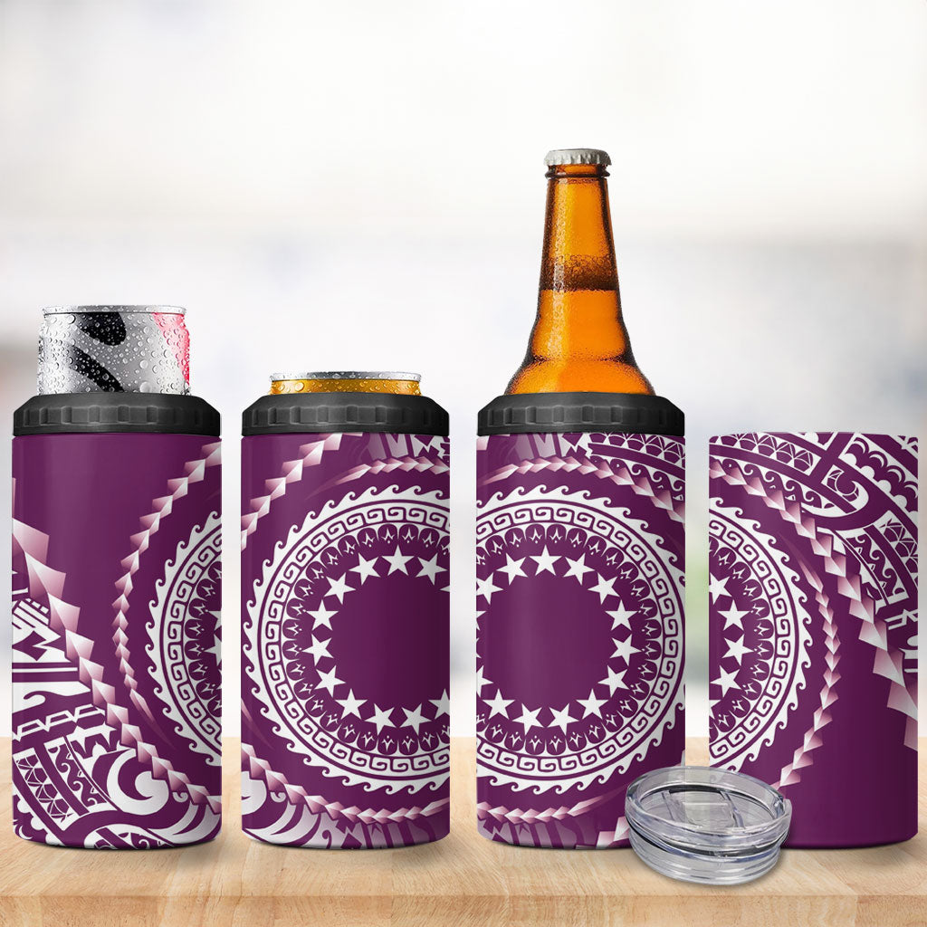 Cook Islands Gospel Day 4 in 1 Can Cooler Tumbler Maroon Tribal Curves LT05 - Polynesian Pride