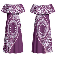 Cook Islands Gospel Day Couples Matching Off Shoulder Maxi Dress and Hawaiian Shirt Maroon Tribal Curves LT05 - Polynesian Pride