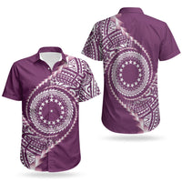 Cook Islands Gospel Day Couples Matching Off Shoulder Short Dress and Hawaiian Shirt Maroon Tribal Curves LT05 - Polynesian Pride