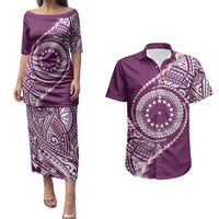 Cook Islands Gospel Day Couples Matching Puletasi and Hawaiian Shirt Maroon Tribal Curves LT05 Maroon - Polynesian Pride