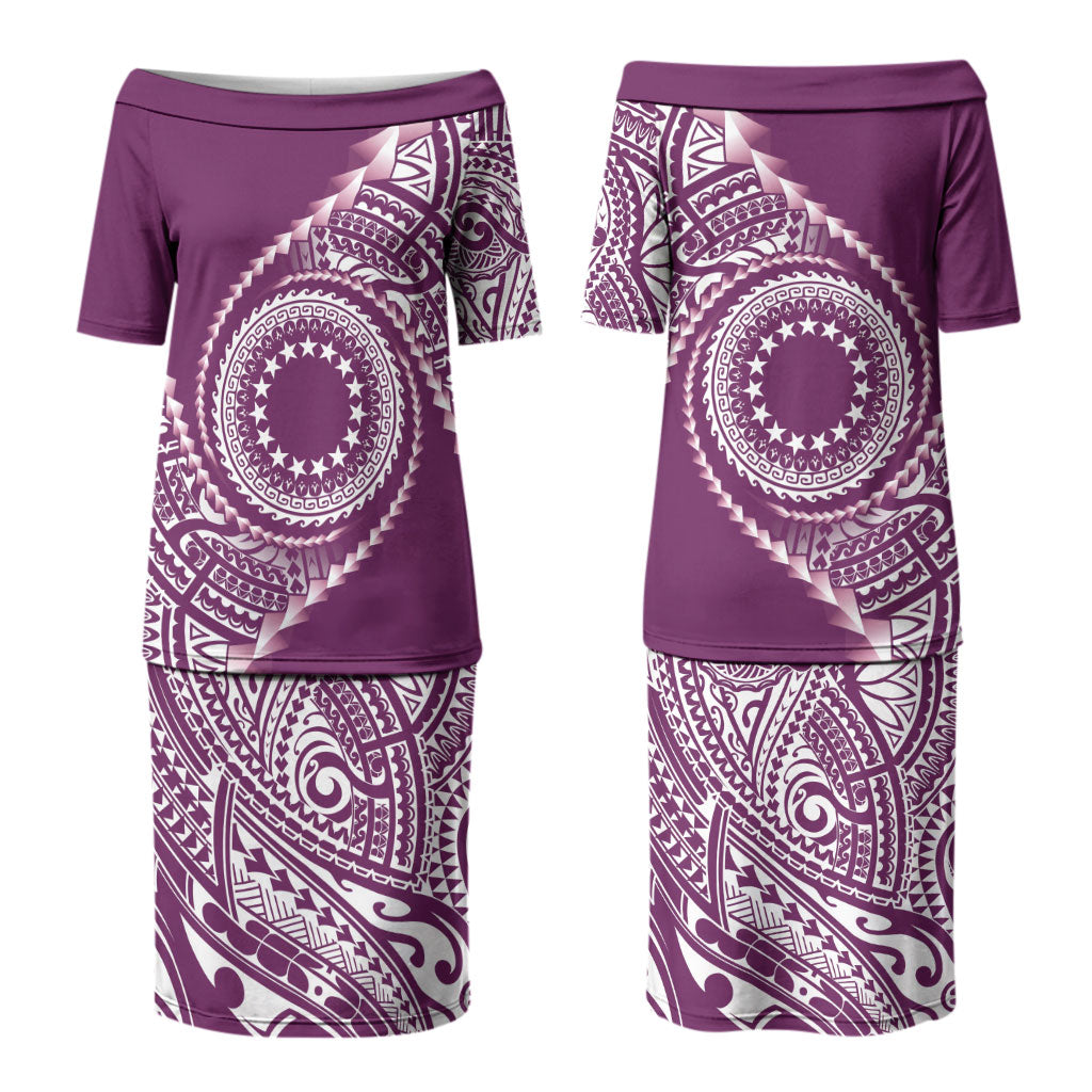 Cook Islands Gospel Day Couples Matching Puletasi and Hawaiian Shirt Maroon Tribal Curves LT05 - Polynesian Pride