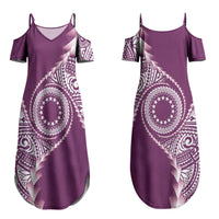 Cook Islands Gospel Day Couples Matching Summer Maxi Dress and Long Sleeve Button Shirt Maroon Tribal Curves LT05 - Polynesian Pride