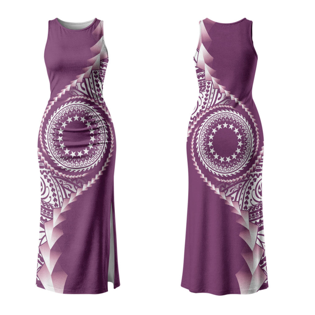 Cook Islands Gospel Day Couples Matching Tank Maxi Dress and Long Sleeve Button Shirt Maroon Tribal Curves LT05 - Polynesian Pride
