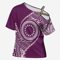 Cook Islands Gospel Day Cross Shoulder Shirt Maroon Tribal Curves LT05 Female Maroon - Polynesian Pride