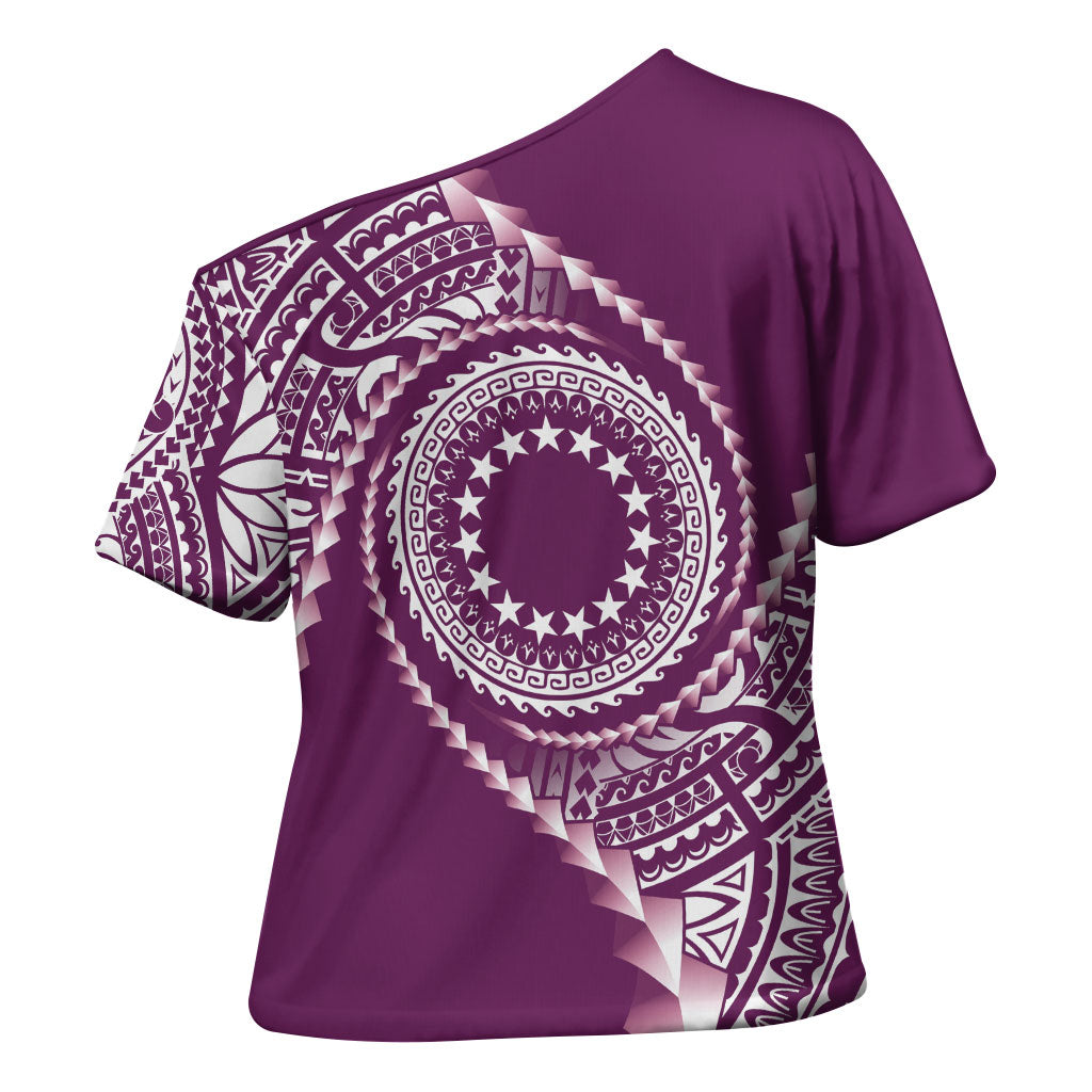 Cook Islands Gospel Day Cross Shoulder Shirt Maroon Tribal Curves LT05 - Polynesian Pride