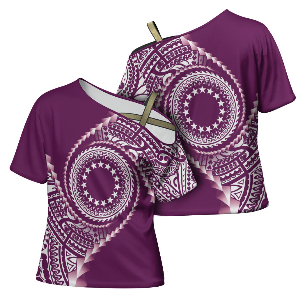 Cook Islands Gospel Day Cross Shoulder Shirt Maroon Tribal Curves LT05 - Polynesian Pride