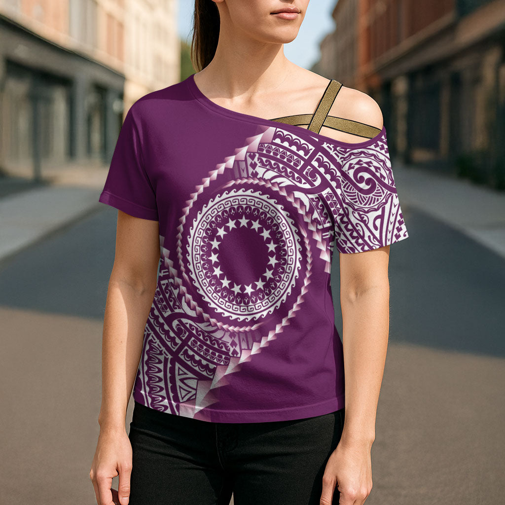 Cook Islands Gospel Day Cross Shoulder Shirt Maroon Tribal Curves LT05 - Polynesian Pride