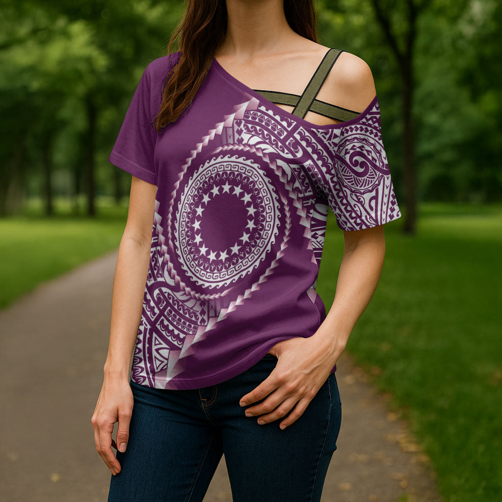 Cook Islands Gospel Day Cross Shoulder Shirt Maroon Tribal Curves LT05 - Polynesian Pride