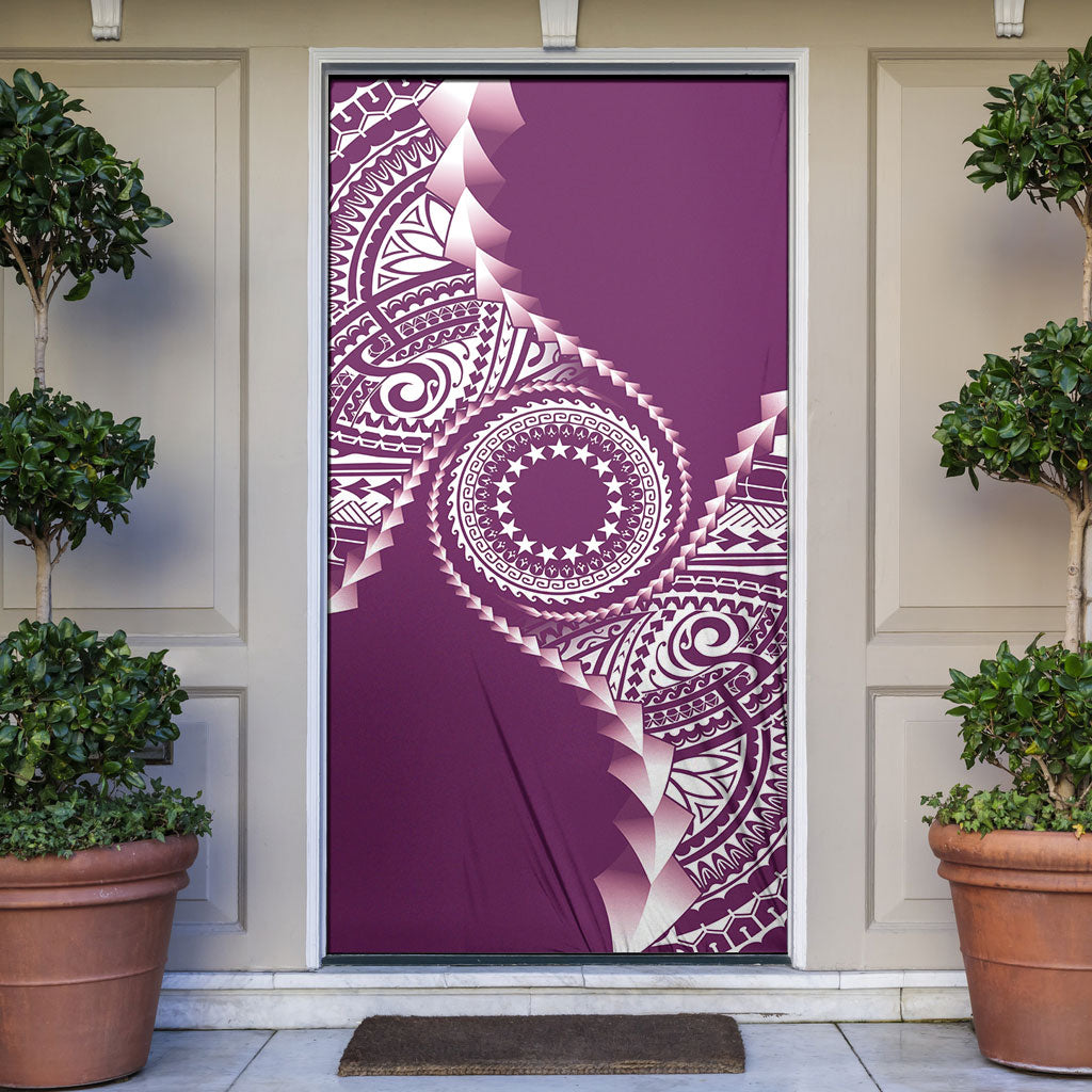 Cook Islands Gospel Day Door Cover Maroon Tribal Curves LT05 Maroon - Polynesian Pride