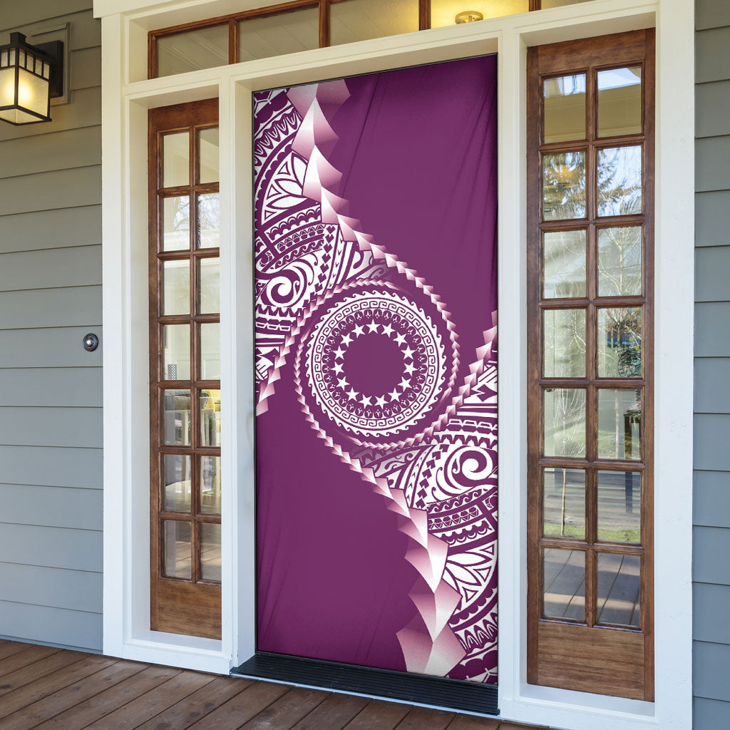 Cook Islands Gospel Day Door Cover Maroon Tribal Curves LT05 - Polynesian Pride