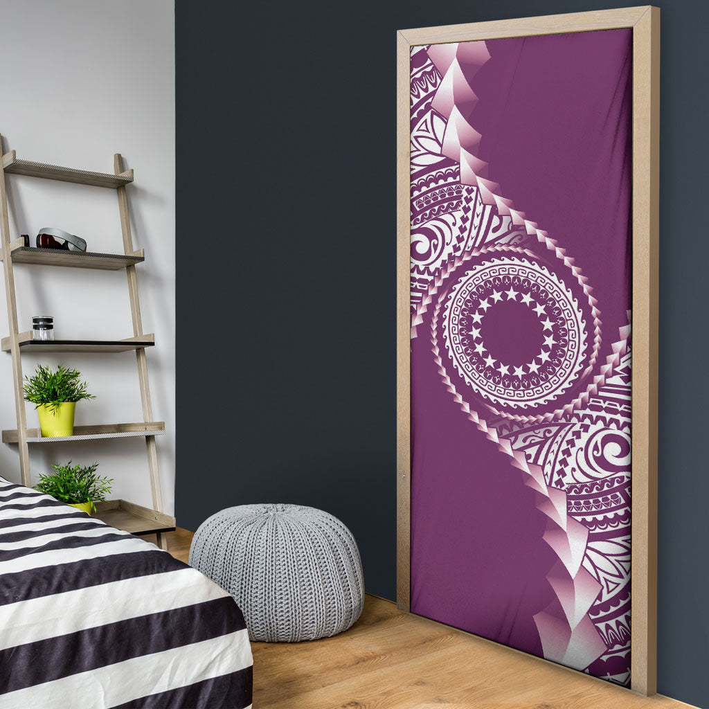 Cook Islands Gospel Day Door Cover Maroon Tribal Curves LT05 - Polynesian Pride