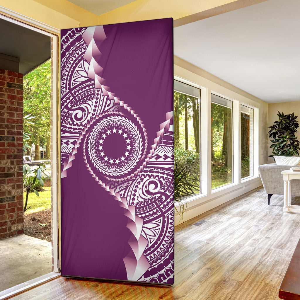 Cook Islands Gospel Day Door Cover Maroon Tribal Curves LT05 - Polynesian Pride