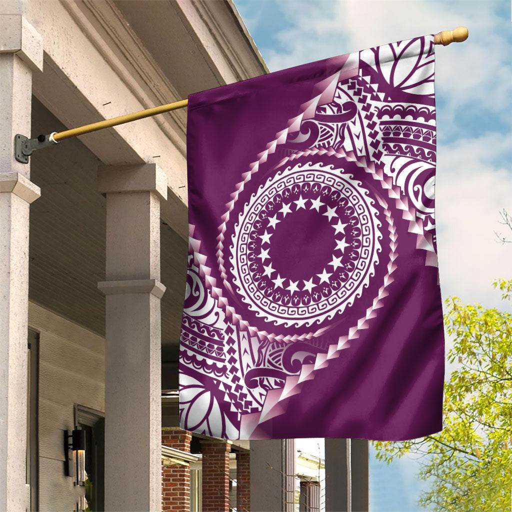 Cook Islands Gospel Day Garden Flag Maroon Tribal Curves LT05 House Flag Maroon - Polynesian Pride