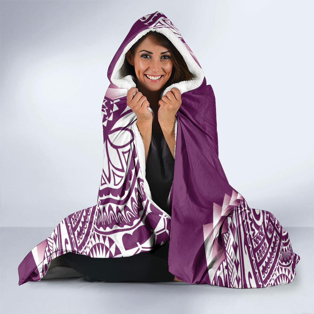 Cook Islands Gospel Day Hooded Blanket Maroon Tribal Curves LT05 - Polynesian Pride