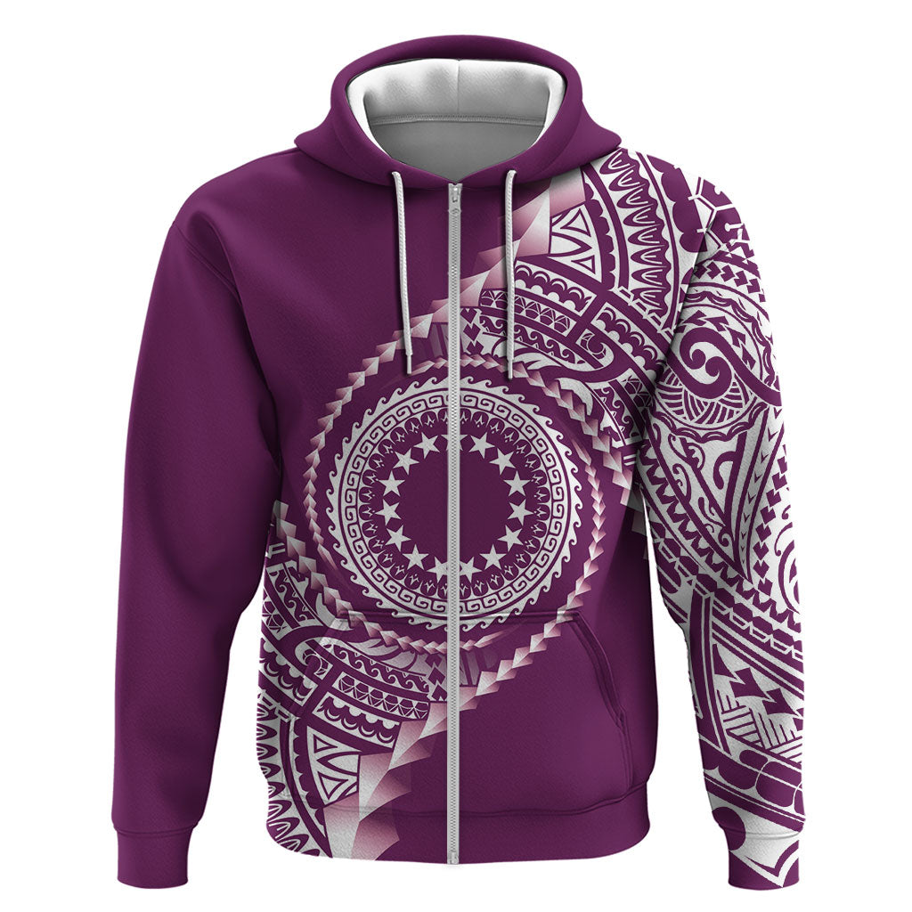 Cook Islands Gospel Day Hoodie Maroon Tribal Curves LT05 Zip Hoodie Maroon - Polynesian Pride