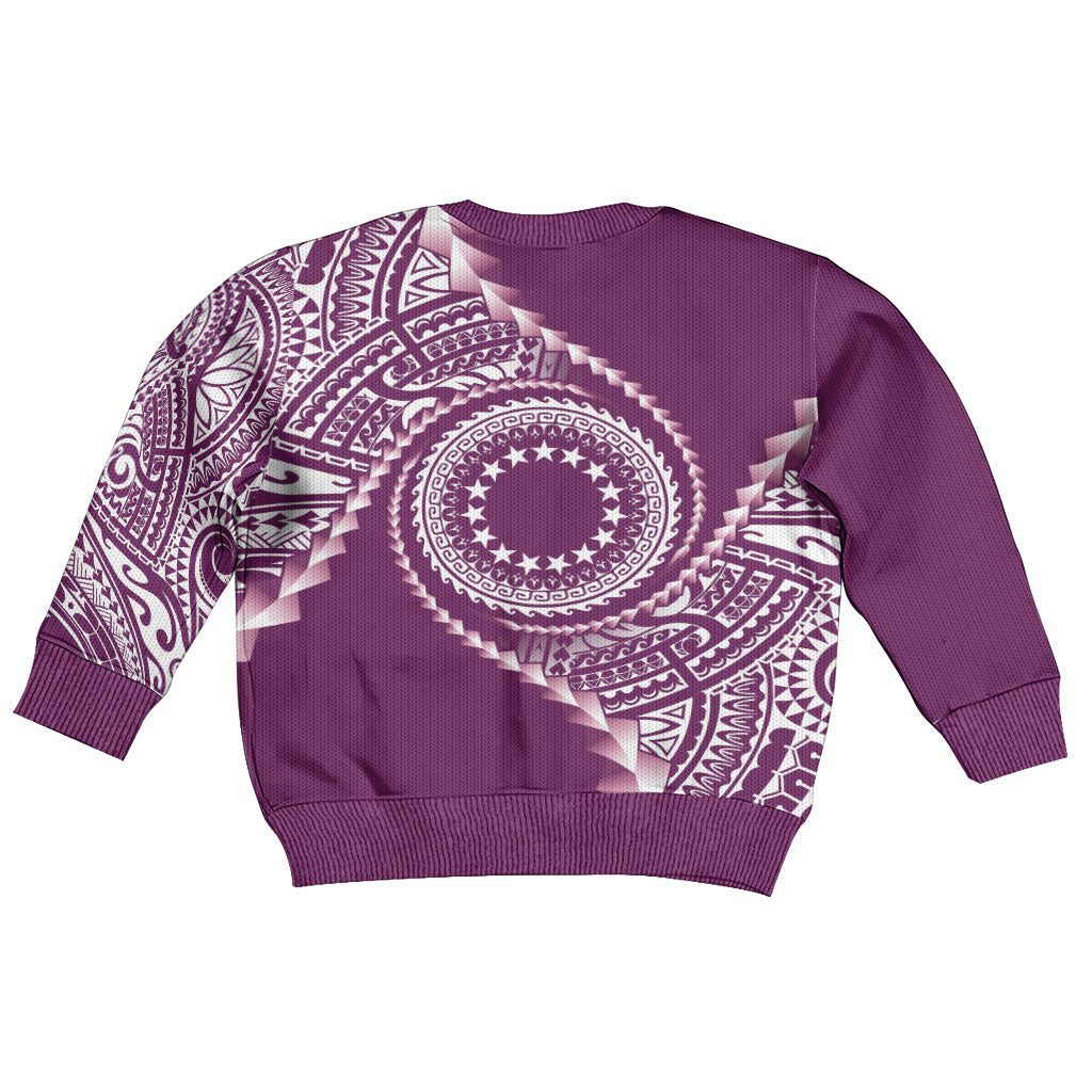 Cook Islands Gospel Day Kid Ugly Christmas Sweater Maroon Tribal Curves LT05 - Polynesian Pride