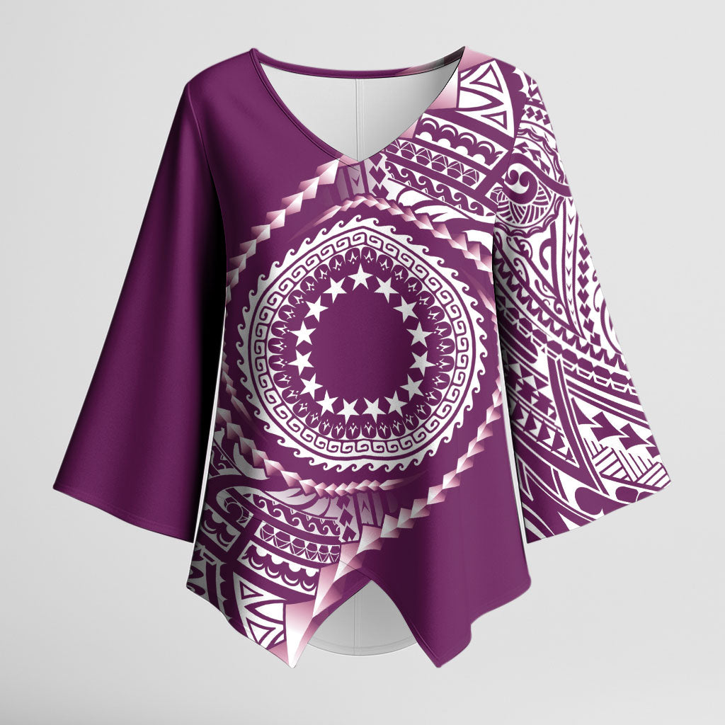 Cook Islands Gospel Day Kimono Sleeve Blouse Maroon Tribal Curves LT05 Female Maroon - Polynesian Pride