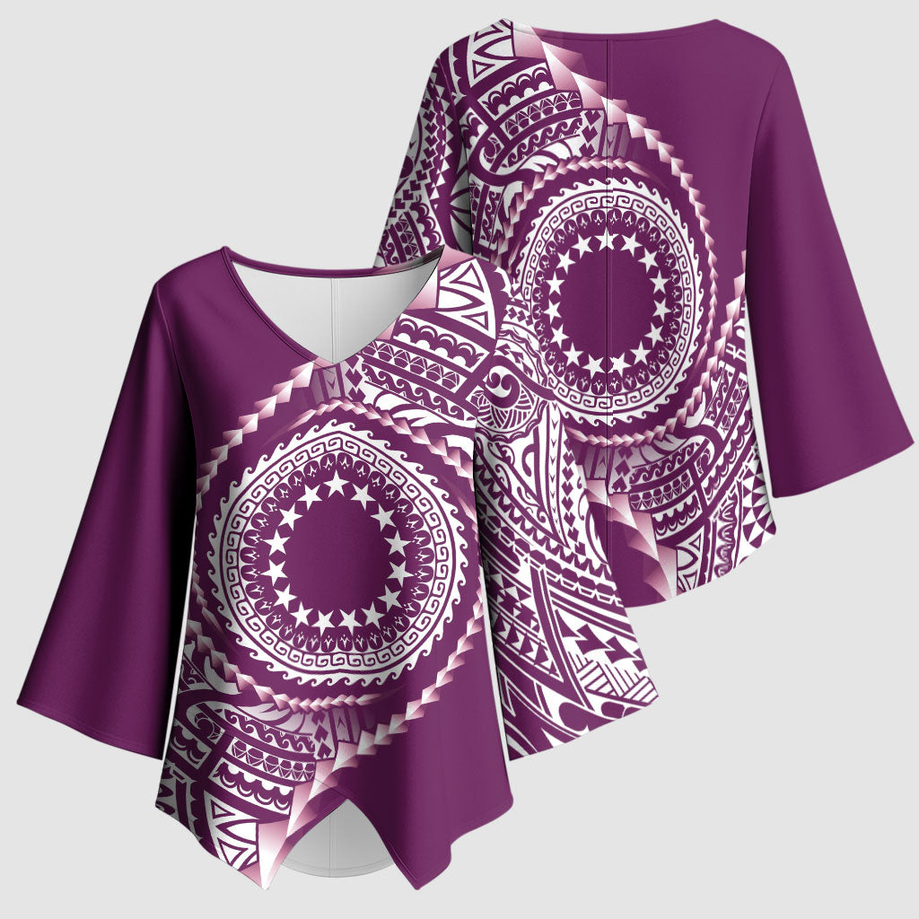 Cook Islands Gospel Day Kimono Sleeve Blouse Maroon Tribal Curves LT05 - Polynesian Pride