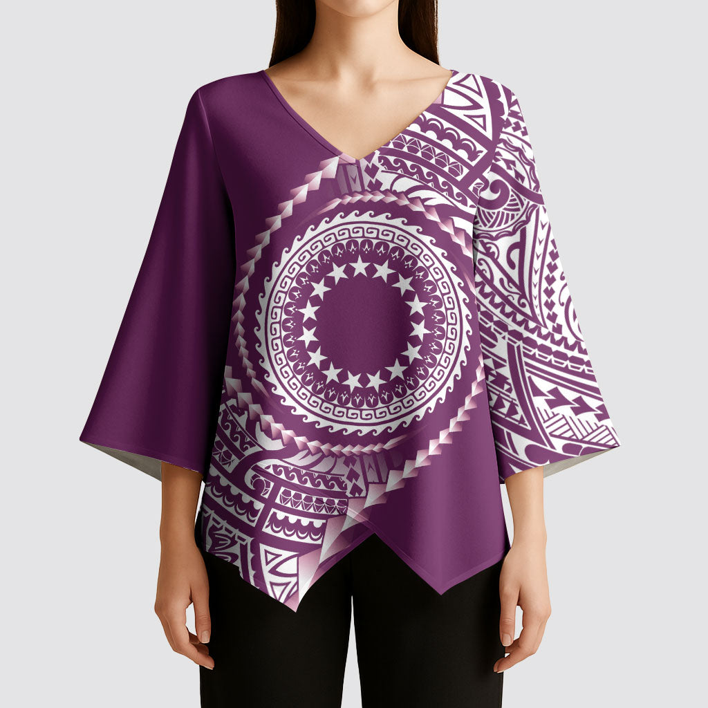 Cook Islands Gospel Day Kimono Sleeve Blouse Maroon Tribal Curves LT05 - Polynesian Pride