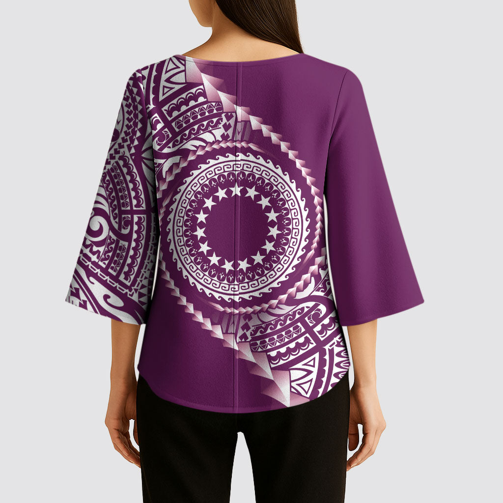 Cook Islands Gospel Day Kimono Sleeve Blouse Maroon Tribal Curves LT05 - Polynesian Pride