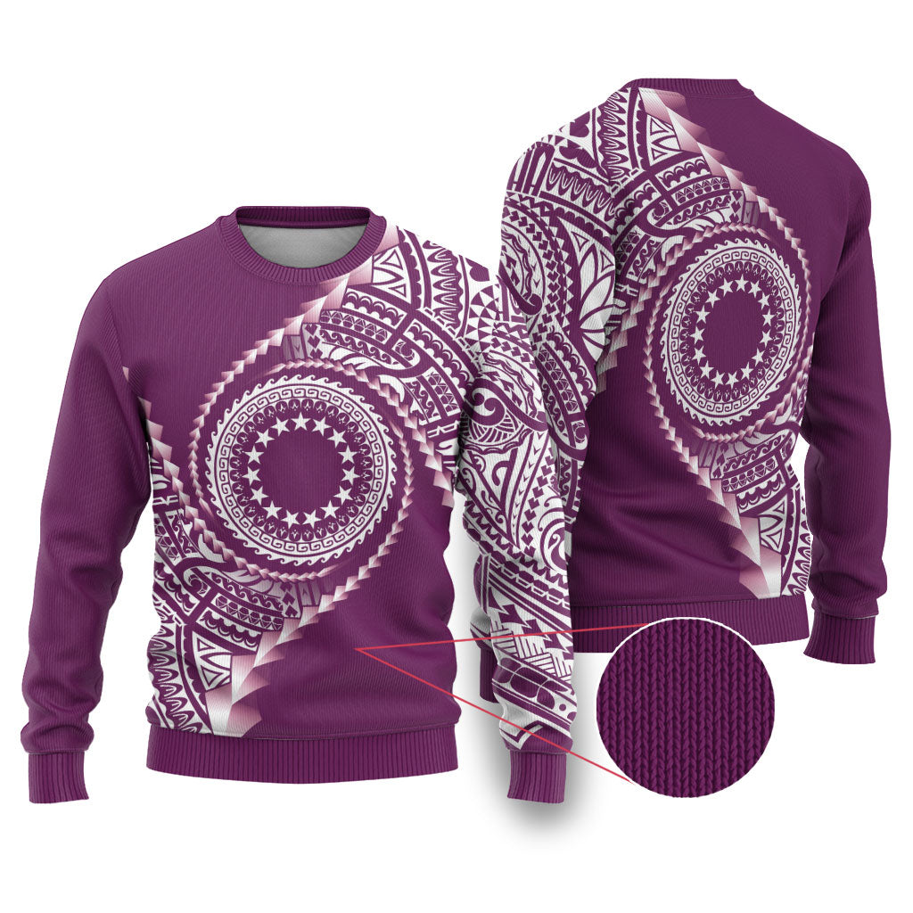 Cook Islands Gospel Day Ugly Christmas Sweater Maroon Tribal Curves