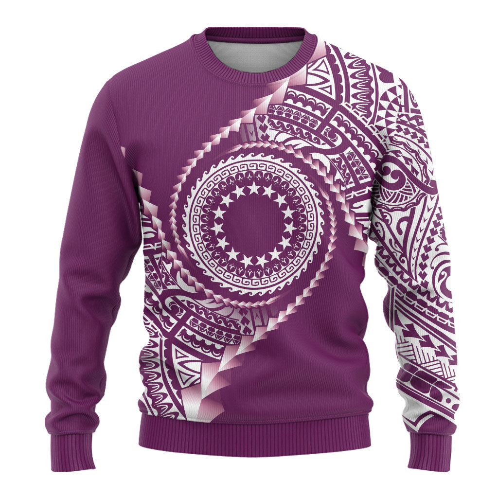 Cook Islands Gospel Day Ugly Christmas Sweater Maroon Tribal Curves