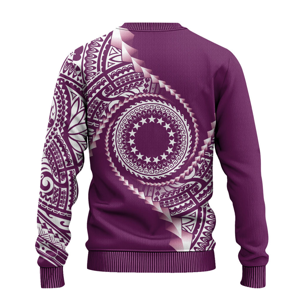 Cook Islands Gospel Day Ugly Christmas Sweater Maroon Tribal Curves