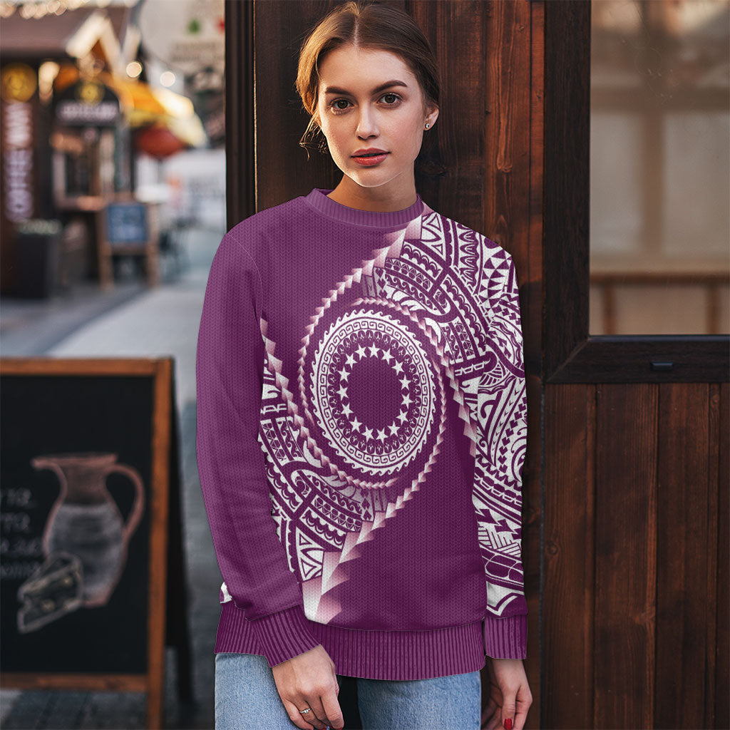 Cook Islands Gospel Day Ugly Christmas Sweater Maroon Tribal Curves