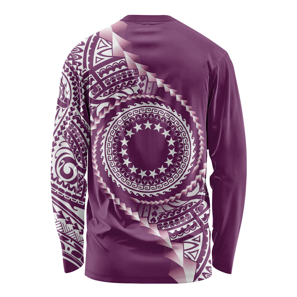 Cook Islands Gospel Day Long Sleeve Shirt Maroon Tribal Curves LT05 - Polynesian Pride