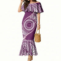 Cook Islands Gospel Day Mermaid Dress Maroon Tribal Curves LT05 Women Maroon - Polynesian Pride