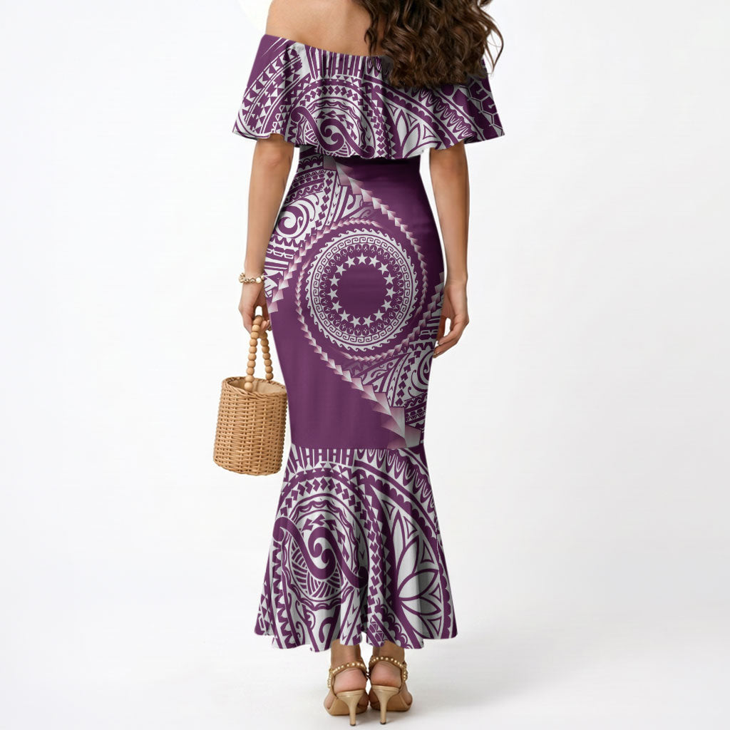 Cook Islands Gospel Day Mermaid Dress Maroon Tribal Curves LT05 - Polynesian Pride