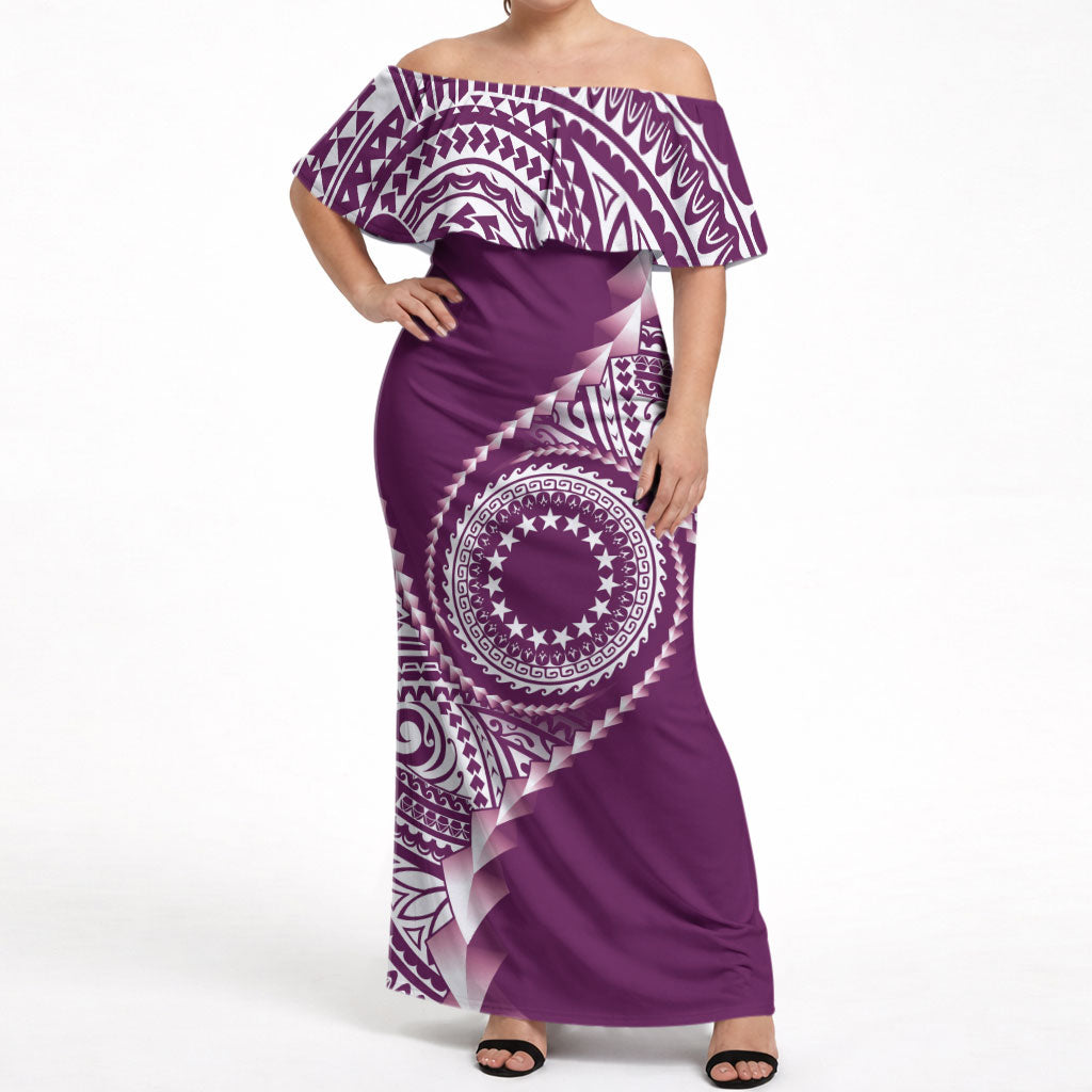 Cook Islands Gospel Day Off Shoulder Maxi Dress Maroon Tribal Curves LT05 Women Maroon - Polynesian Pride