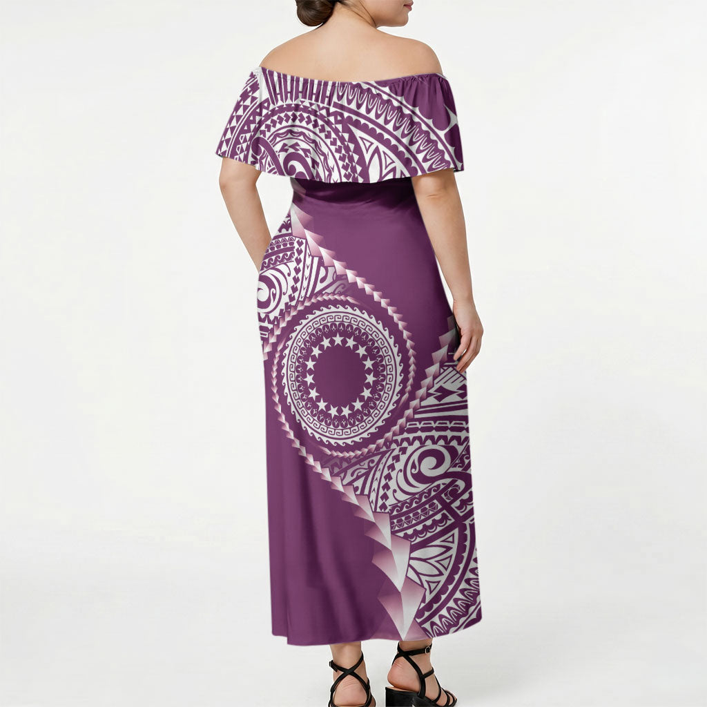 Cook Islands Gospel Day Off Shoulder Maxi Dress Maroon Tribal Curves LT05 - Polynesian Pride