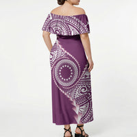 Cook Islands Gospel Day Off Shoulder Maxi Dress Maroon Tribal Curves LT05 - Polynesian Pride