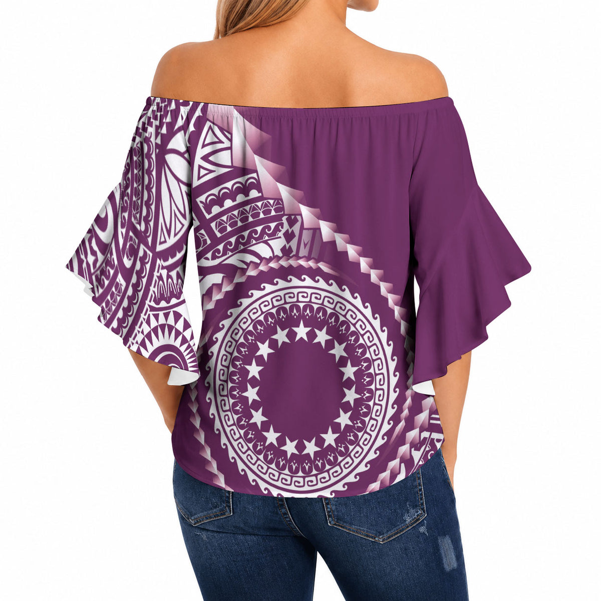 Cook Islands Gospel Day Off Shoulder Wrap Waist Top Maroon Tribal Curves LT05 - Polynesian Pride