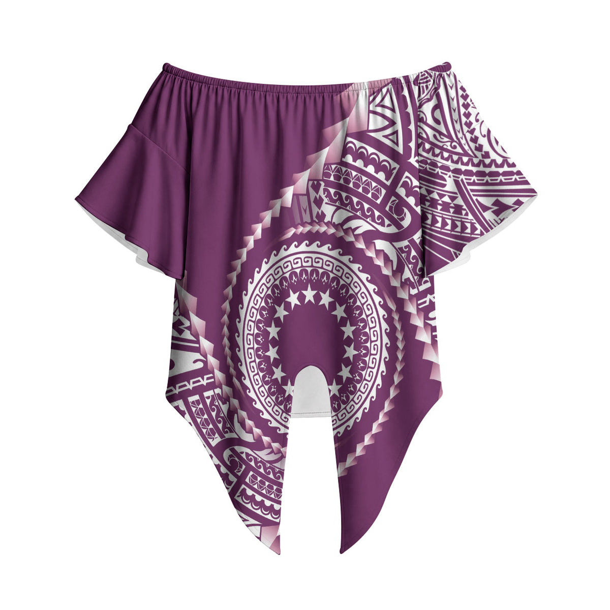 Cook Islands Gospel Day Off Shoulder Wrap Waist Top Maroon Tribal Curves LT05 - Polynesian Pride