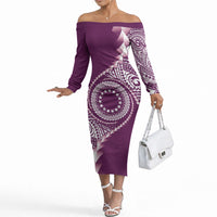 Cook Islands Gospel Day Off The Shoulder Long Sleeve Dress Maroon Tribal Curves LT05 Women Maroon - Polynesian Pride