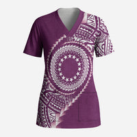 Cook Islands Gospel Day Scrub Top Maroon Tribal Curves LT05 Adult Maroon - Polynesian Pride