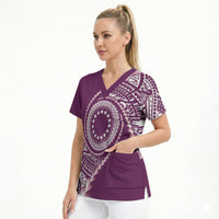 Cook Islands Gospel Day Scrub Top Maroon Tribal Curves LT05 - Polynesian Pride