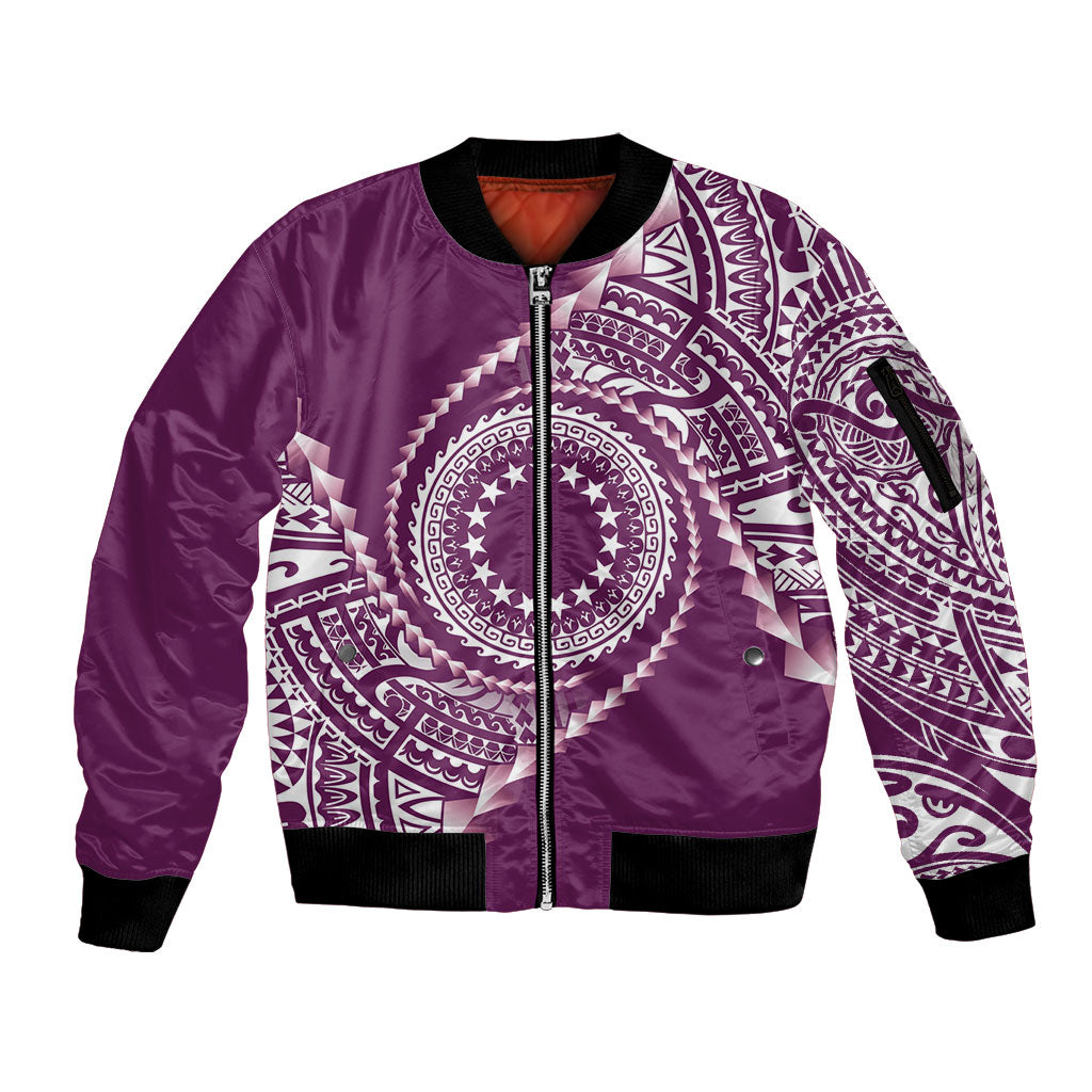Cook Islands Gospel Day Sleeve Zip Bomber Jacket Maroon Tribal Curves LT05 Unisex Maroon - Polynesian Pride