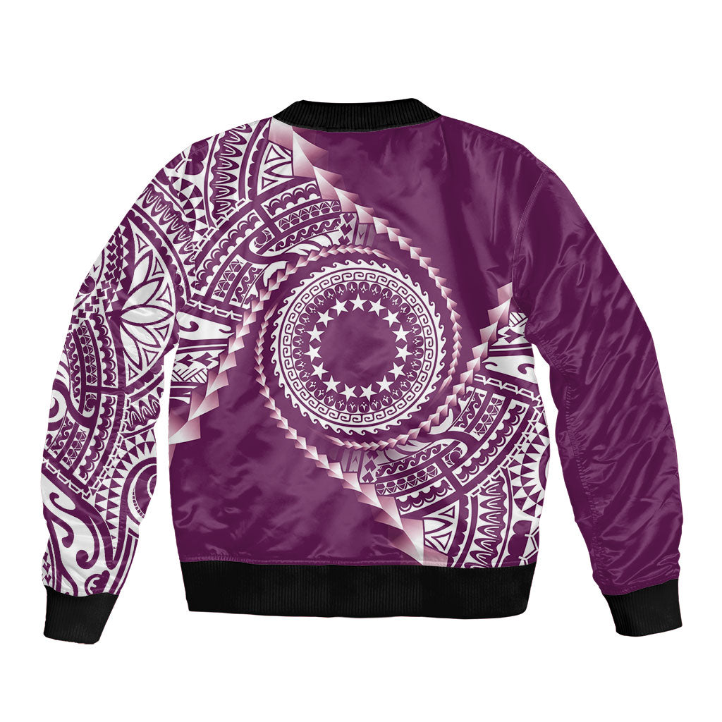 Cook Islands Gospel Day Sleeve Zip Bomber Jacket Maroon Tribal Curves LT05 - Polynesian Pride