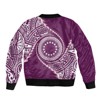 Cook Islands Gospel Day Sleeve Zip Bomber Jacket Maroon Tribal Curves LT05 - Polynesian Pride