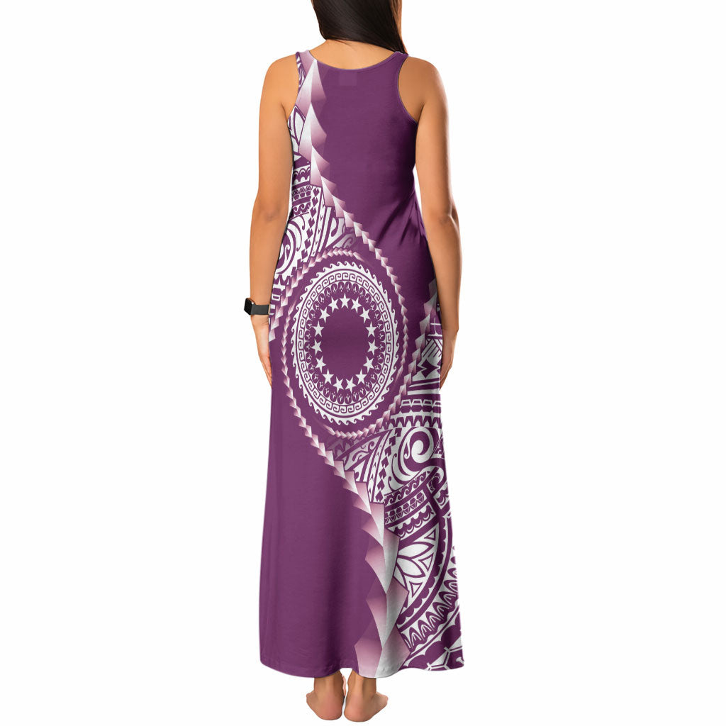 Cook Islands Gospel Day Tank Maxi Dress Maroon Tribal Curves LT05 - Polynesian Pride