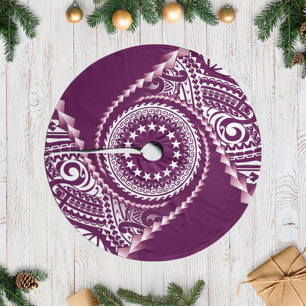 Cook Islands Gospel Day Tree Skirt Maroon Tribal Curves