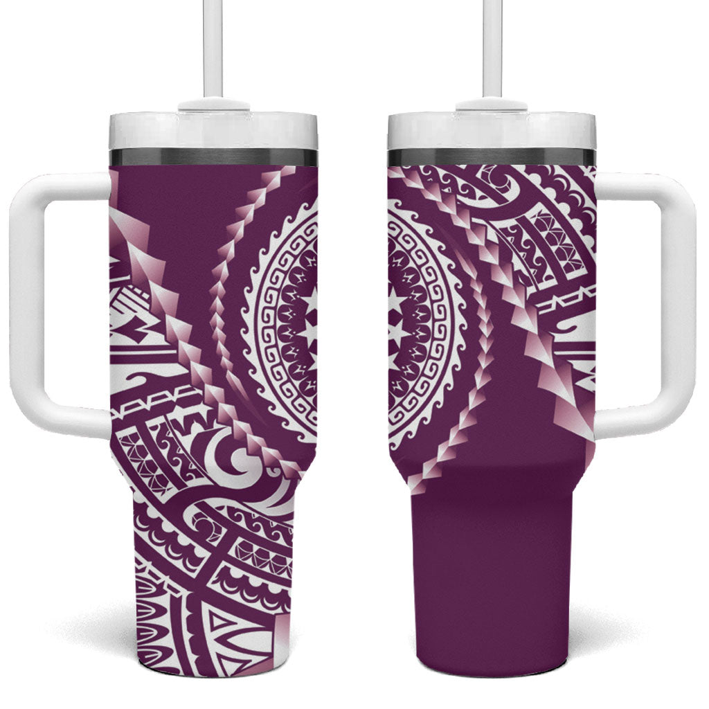 Cook Islands Gospel Day Tumbler With Handle Maroon Tribal Curves LT05 One Size: 40 oz Maroon - Polynesian Pride