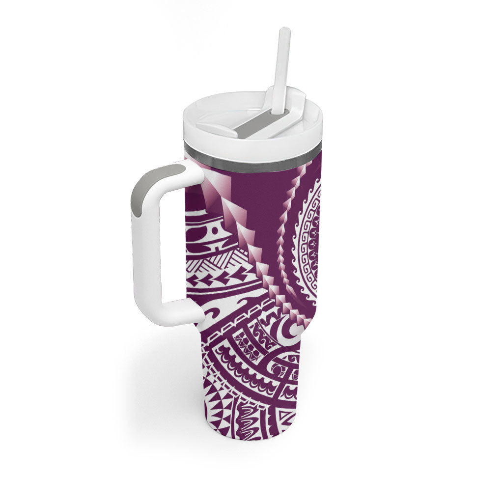 Cook Islands Gospel Day Tumbler With Handle Maroon Tribal Curves LT05 - Polynesian Pride