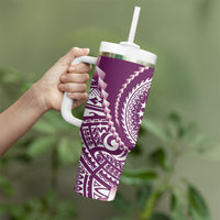 Cook Islands Gospel Day Tumbler With Handle Maroon Tribal Curves LT05 - Polynesian Pride