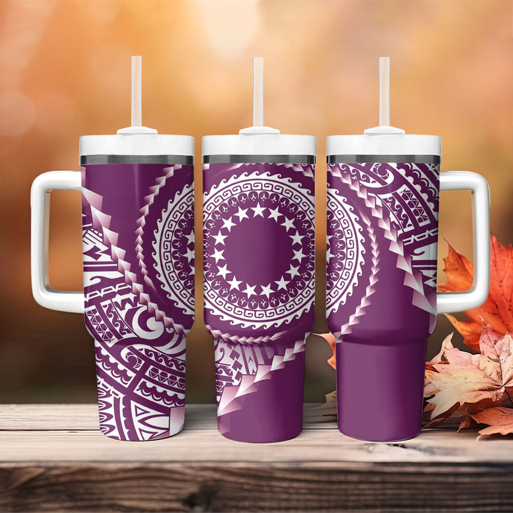 Cook Islands Gospel Day Tumbler With Handle Maroon Tribal Curves LT05 - Polynesian Pride